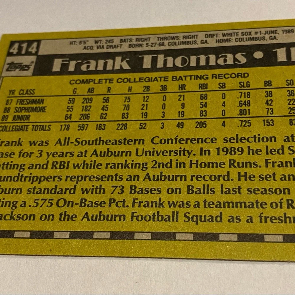 Frank Thomas 1990  RC Rookie Card Topps Vintage Collectible